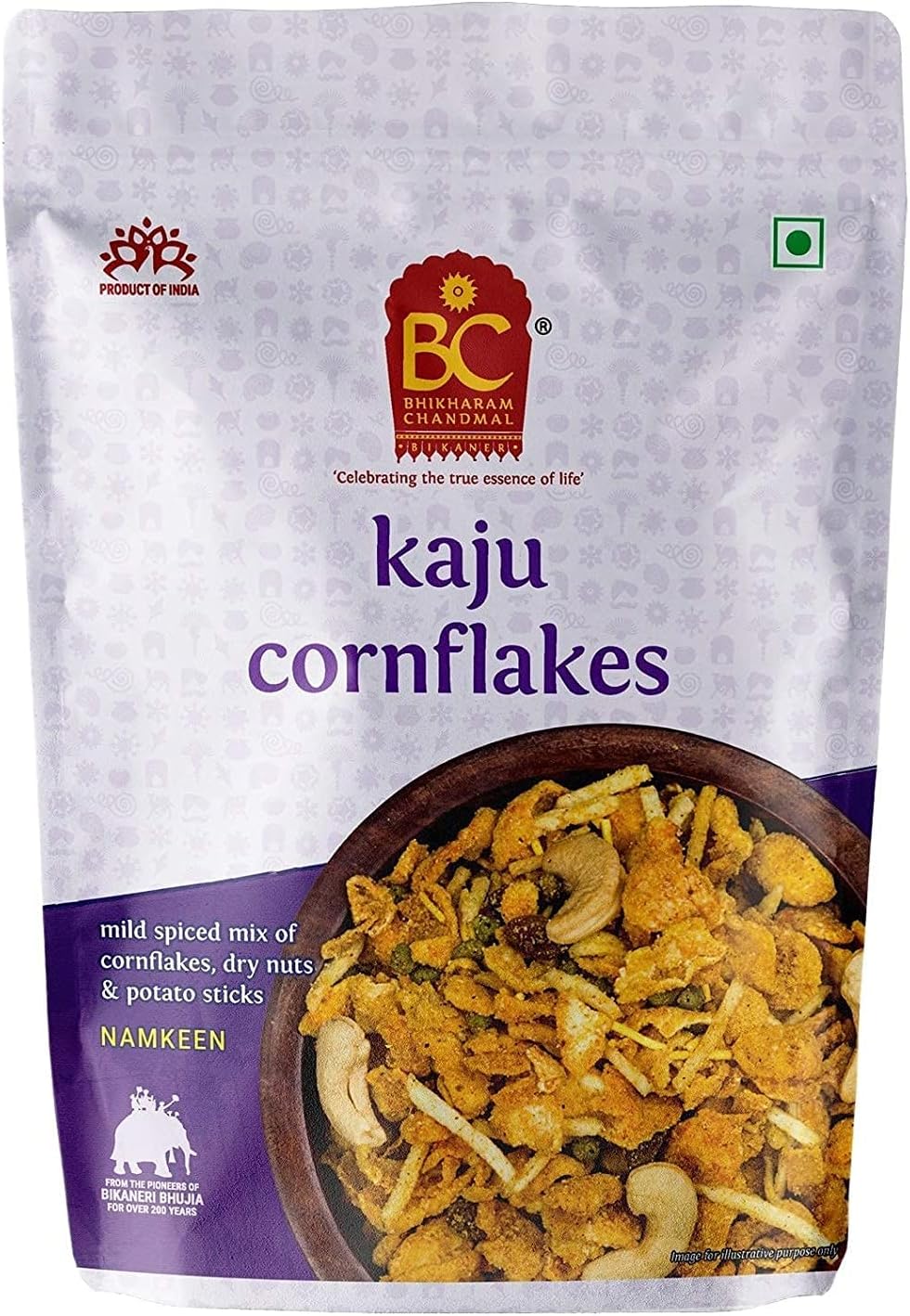 Bhikharam Chandmal - Kaju Cornflakes Mixture - Kaju Mixture - Mix Namkeen - Indian Snacks - 350 Gm (Pack of 1)