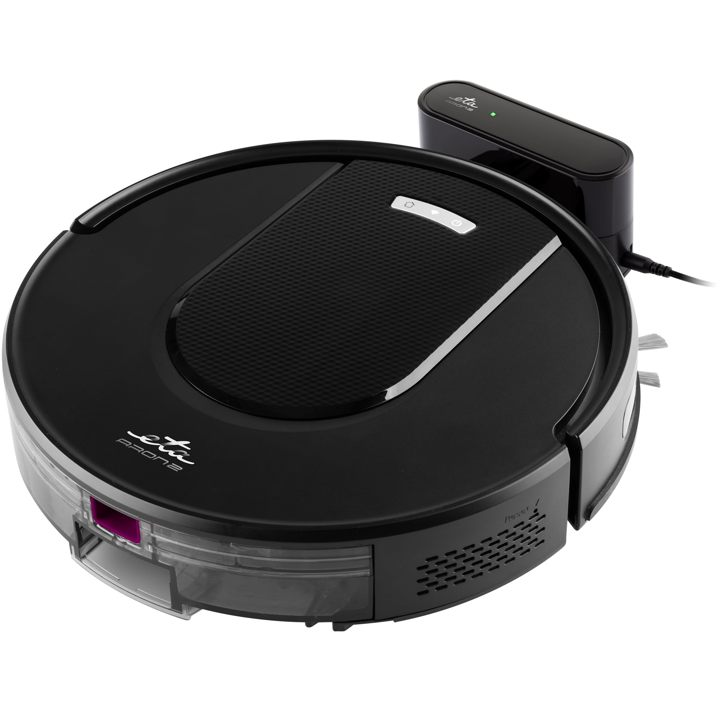 ETA Aron 2 Robotersauger mit Wischfunktion | Saug- und Wischroboter mit Smart-App | Super-Slim-Design, Double Mop Modus gegen Flecken | Gyro-Navigation I HEPA-Filter | Schwarz