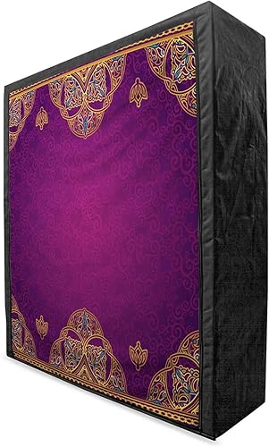 Ambesonne Oriental Portable Fabric Wardrobe, Eastern Style Ornamental Graphic Lace Pattern on a Background with Floral Swirls, Clothing Organizer