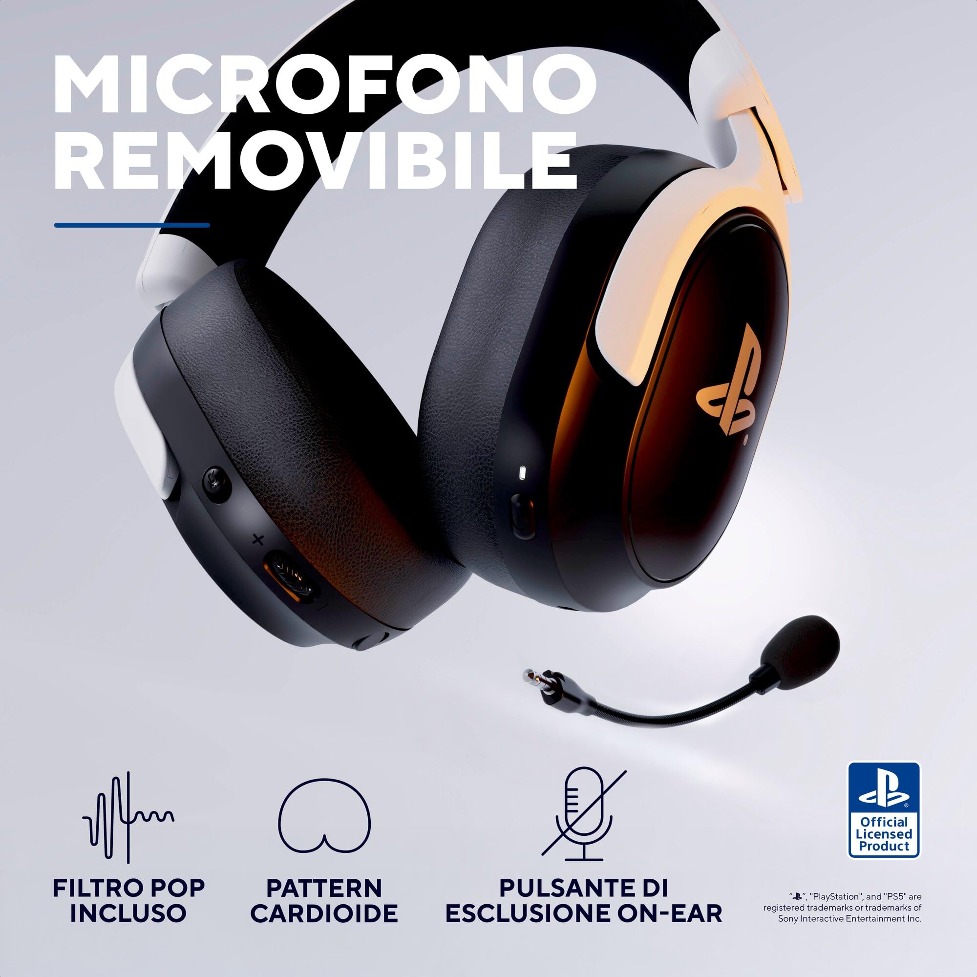 GXTrust 499BW Forta Cuffie Gaming Wireless con Licenza Ufficiale PlayStation 5, 2.4G Bassa Latenza, Ricevitore USB, 55 Ore di Gioco, Driver da 50 mm, Cuffie da Gaming PS5 Over Ear, Nero/Bianco