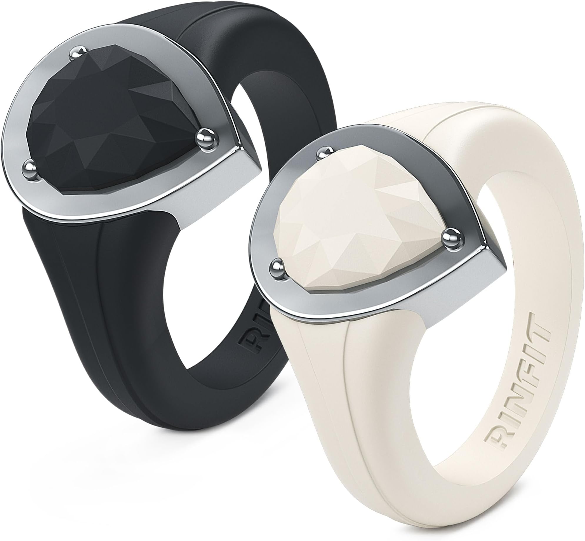 Women's Silicone Rings - Engagement or Promise Rings for Her - Silicone Wedding Bands Women - Metal Framed Silicone Pear Collection - Patent Pending Design