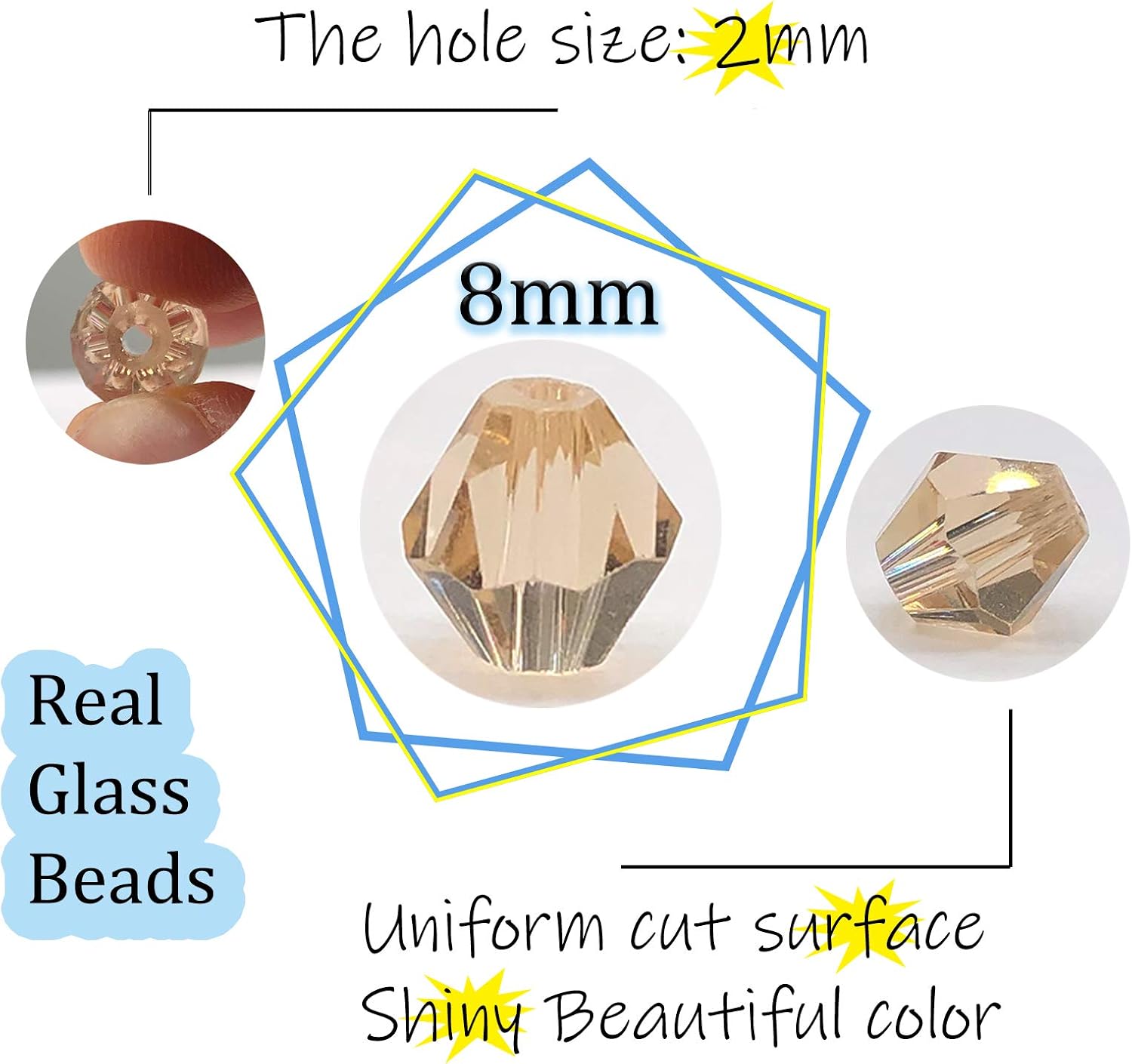 FAMLEAF 8mm 150Pcs Crystal Glass Beads, Crystal Glass Beads for Jewelry Making Bicone Beads, Bicone Glass Beads - Image 3