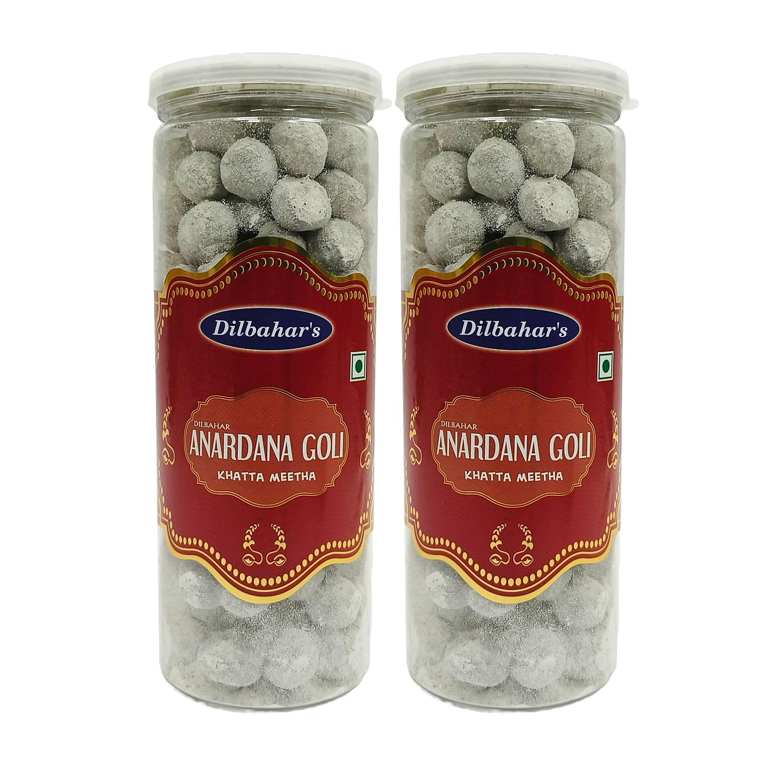 DILBAHAR'S Anardana Goli Pachak|Digestive Goli Pachak|Mukhwas Mouth Freshener|Anardana Churan Goli|Digestive Mouth Freshener Mukhwas|After-Meal Treat|Anardana Goli - 220G CAN Pack of 2,Pomegranate