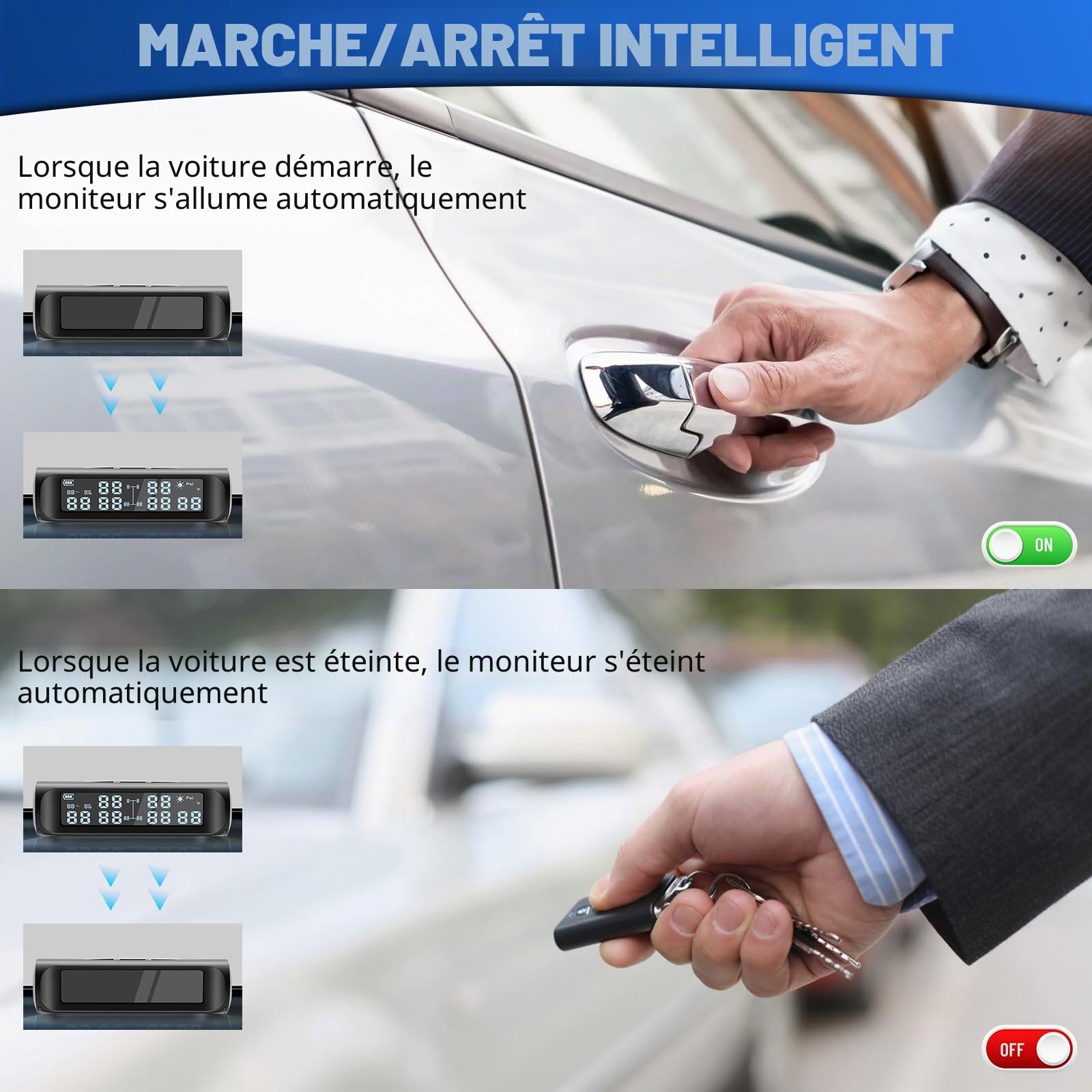 Système de contrôle de pression des pneus solaire pour camping-car avec 6 capteurs externes, système de surveillance de la pression des pneus TPMS sans fil avec mode alarme, 9,9 bar/144 psi