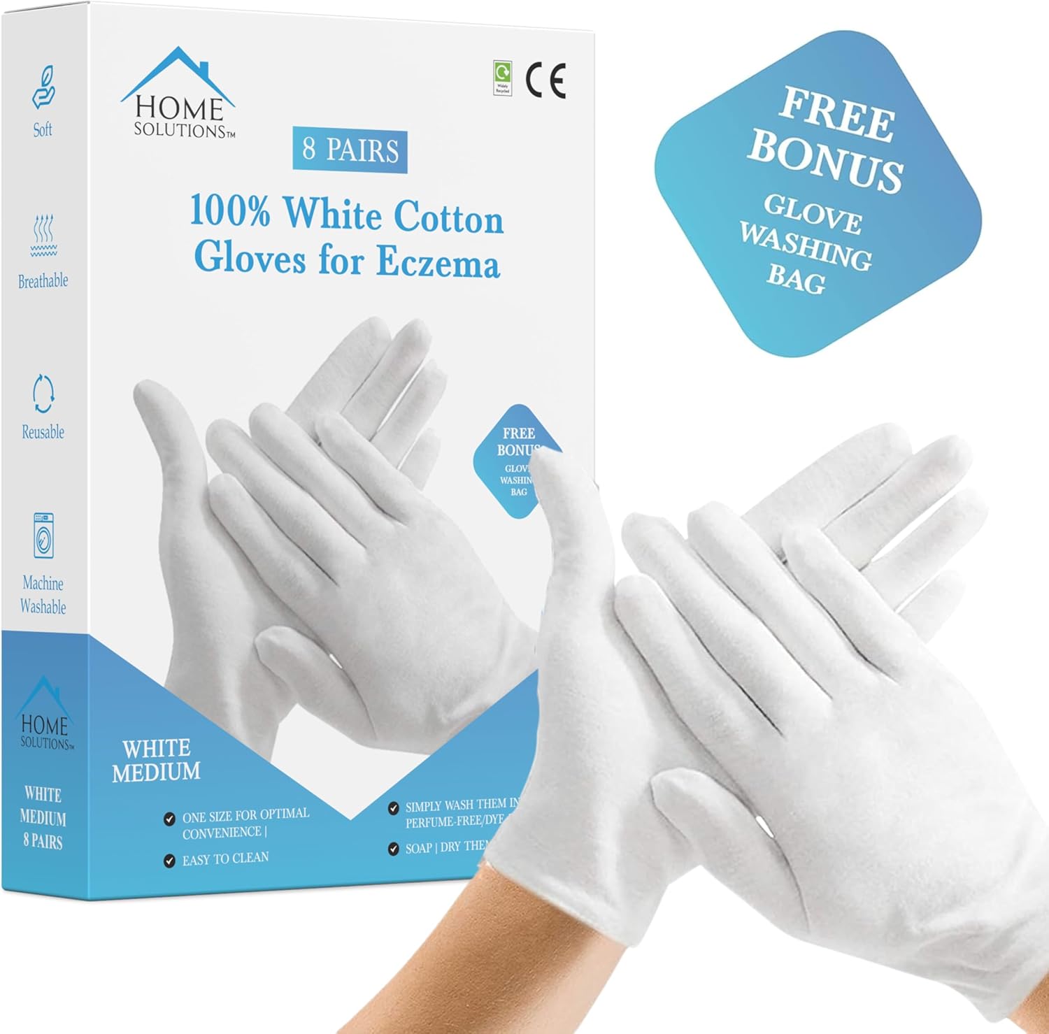 Home Solutions™ 8 Pairs 100 White Cotton Gloves for