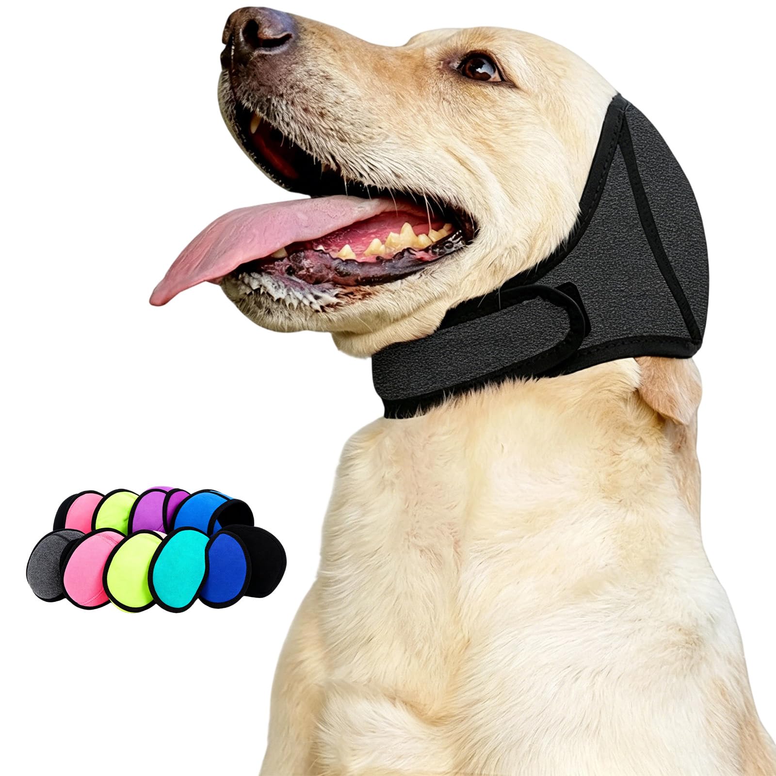 Dog Ear Muffs Noise Protection, No Flap Ear Wraps for Dogs, Adjustable Silent Elastic, Noise Cancelling Ears Wrap for Small Medium Large Dogs (BlackＳ)