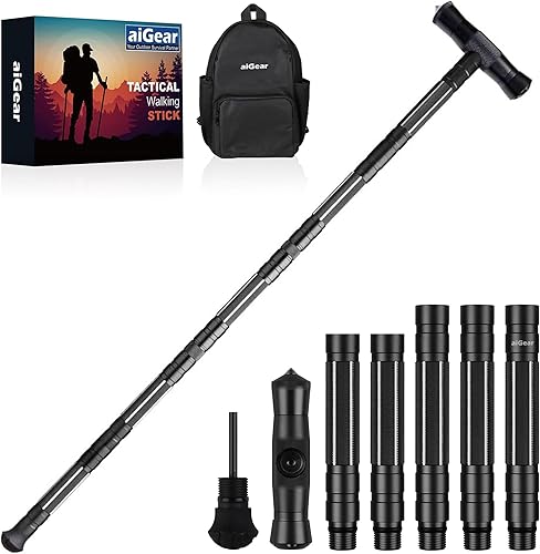 Miniatura 10 de aiGear G2 Tactical Stick Hiking Walking Staff - Trekking Poles Outdoor Adjustable Hiking Stick for Camping Hiking 5-8 Tubes（with Multitool）