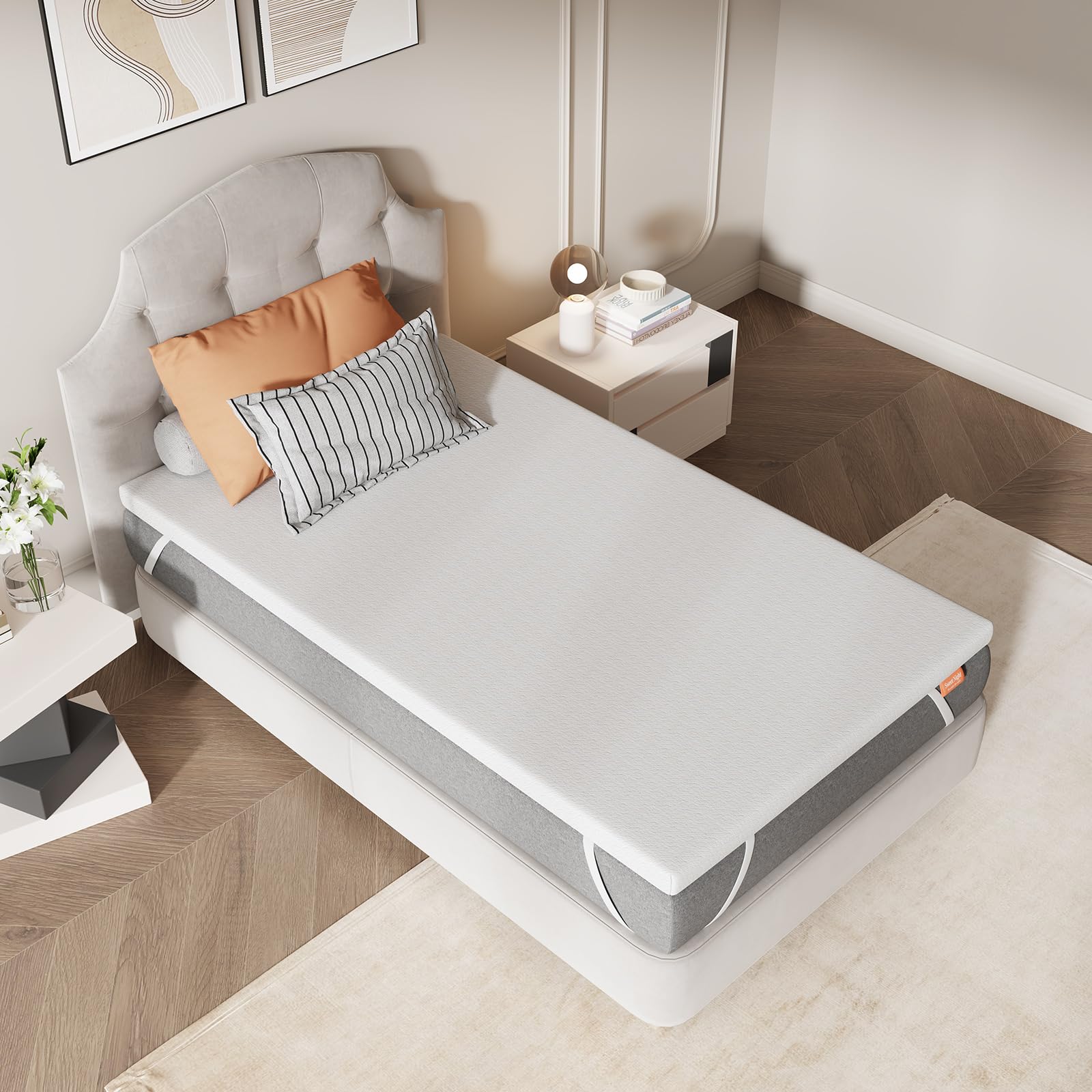 Sweetnight Topper Colchón con Espuma de Memoria en Gel, 80 x 190 cm, Grosor de 10 cm, con Fondo Antideslizante, Sobrecolchón de Espuma Soportiva con Tejido Suave y Transpirable, Extraíble y Lavable