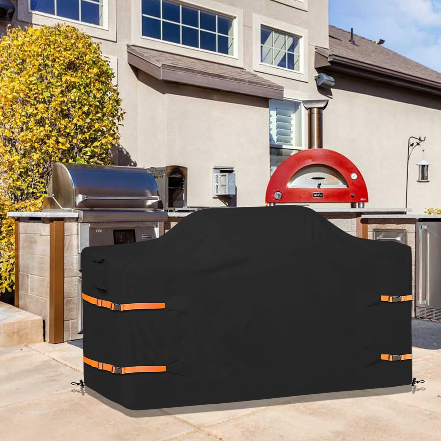 98 in Island Grill Cover,98 Inch Island BBQ Grill Head Cover,600D Oxford Cloth Heavy Duty Waterproof Suitable for Outdoor Island Grill BBQ Black