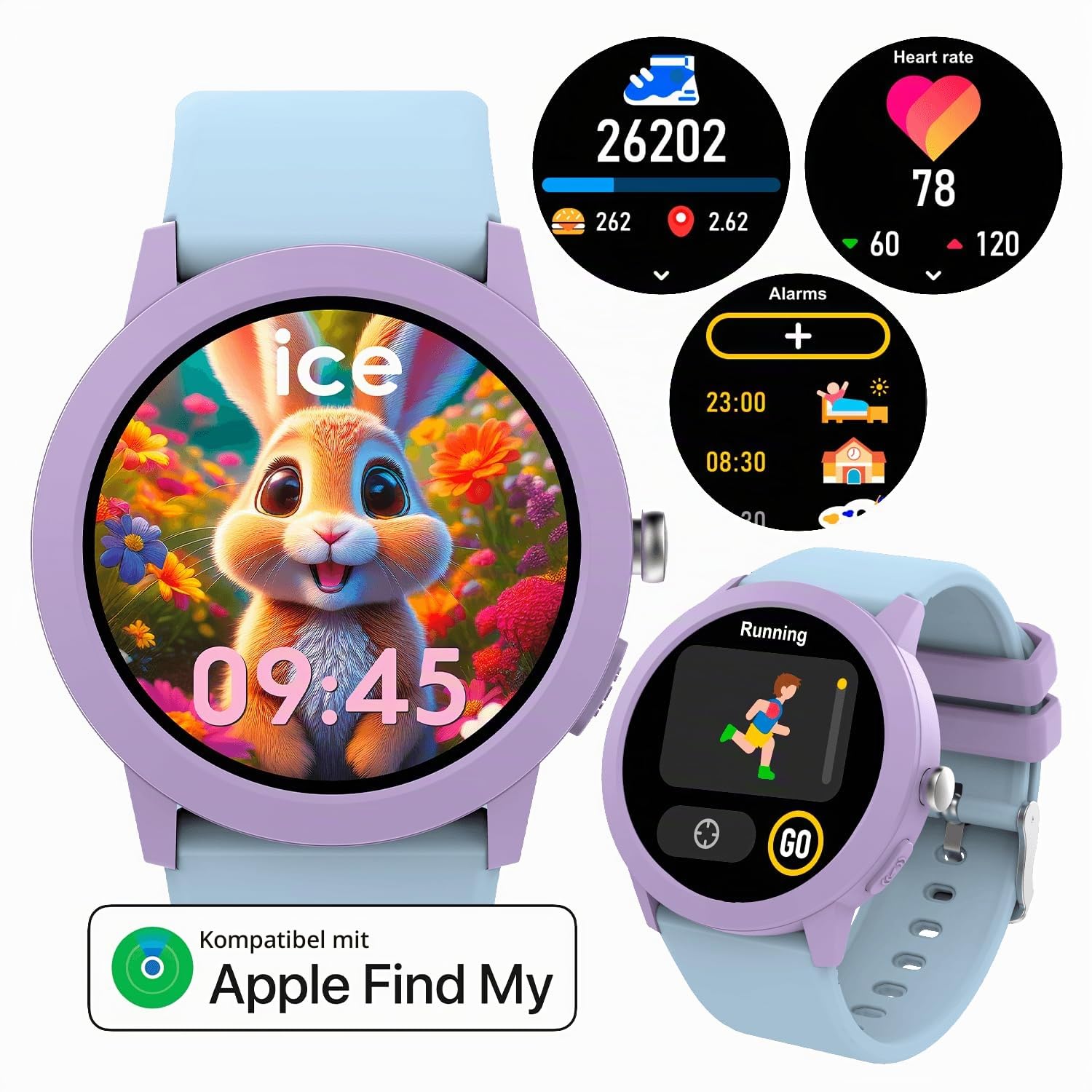 Ice-Watch – ICE smart junior RD Find My Purple soft blue –Lila Smartwatch mit Standortbestimmung für Mädchen mit Silikonarmband – 025442 (39 mm)–Kompatibel mit Find My, ohne Vertrag und ohne SIM-Karte
