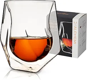 Aerating Whiskey Tumbler, Whiskey Tasting Glass, Double Walled Snifter, Specialty Bourbon Tumbler, Clear Glass, Dishwasher Safe, 6 Oz, Set of 1