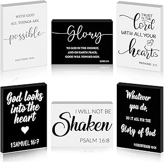 6 Pcs Mini Christian Wooden Signs Bible Verse Decor Inspirational Scripture Wood Block Be Still and Know Religious Plaque Church Party Favor Wall Art Home, 3.5x2.5x0.47 in(Charming Style)