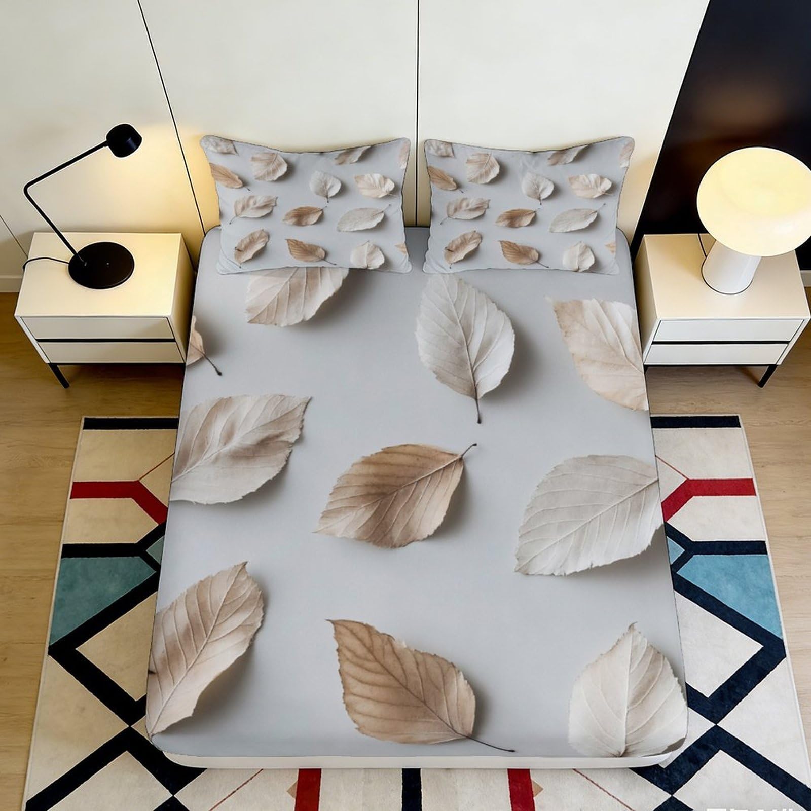 3D Printed leaf Fitted Sheet, Microfiber soft touch, wrinkle resistant, easy care, bed cover for bedroom, apartment bedding decor, anti-slip, dustproof, 120x200cm 90x200x25cm