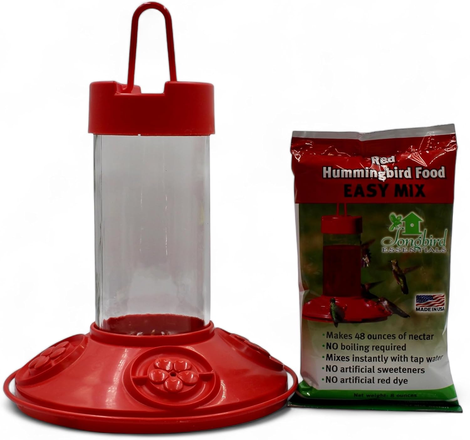 Pink Bench Hummingbird Feeder Bundle, Dr JB's Hummingbird Feeder, All Red with Red