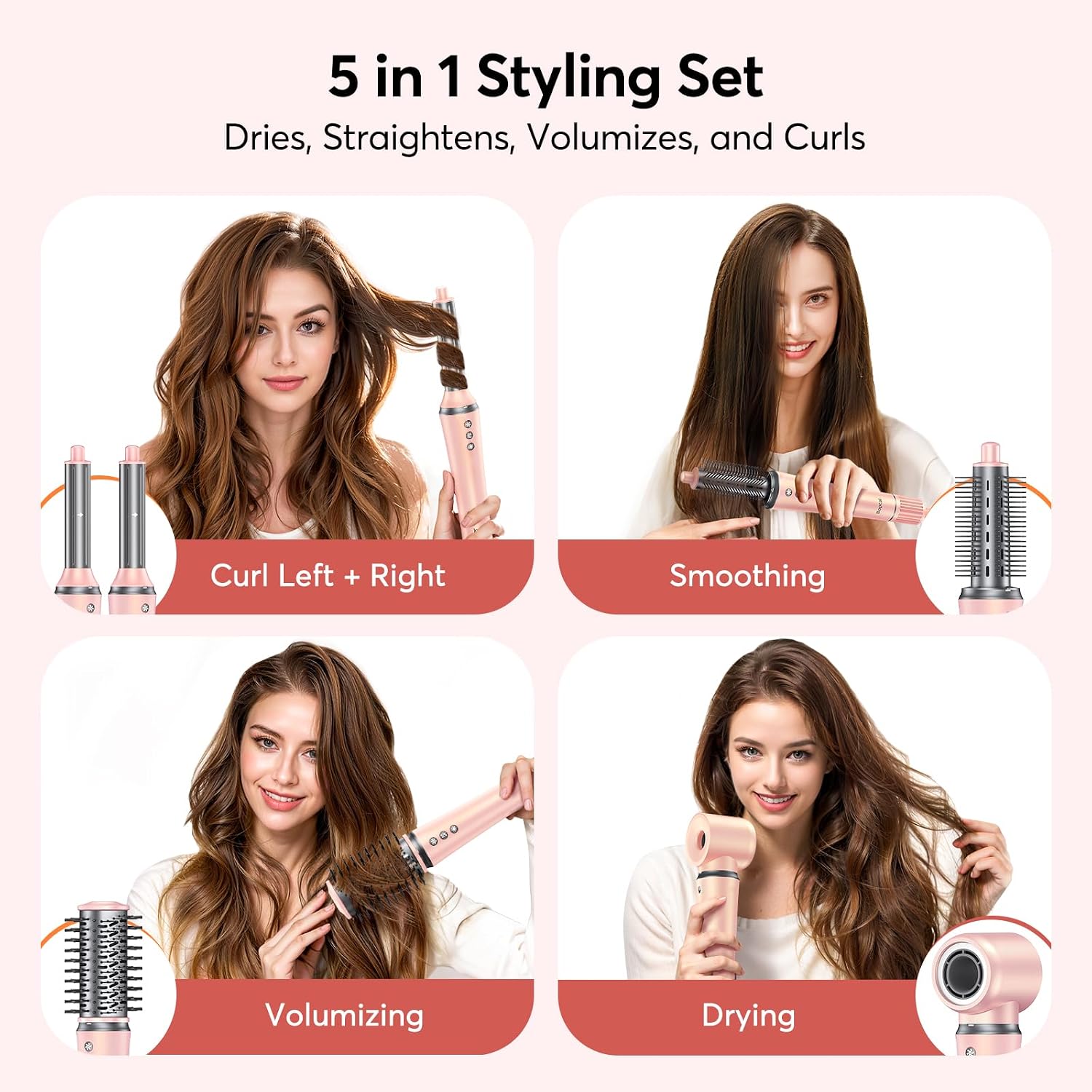 5 in 1 Air Styler - Automatic Wrap Curlers Hair Dryer Brush 110000 RPM for Fast Drying Frizz-Free Curling Straightening Volumizing Smoothing, No Heat Damage,Gifts for Women