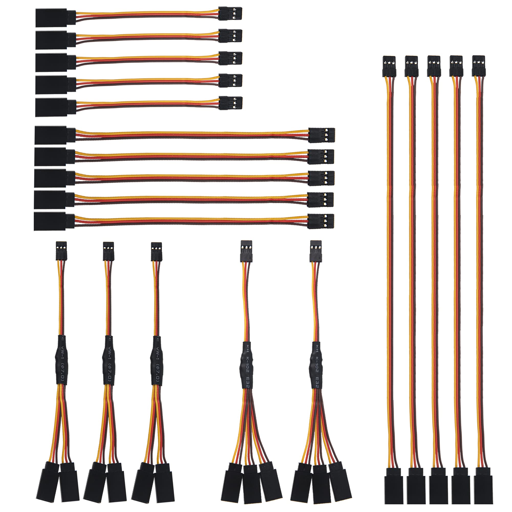 Share Goo 18Pcs 3-Pin JR Servo Extension Cable,1 JR Male to 2/3 Female JR Y Harness Servo Cable & 3.93" 5.9" 11.8" JR Extension Wire for RC Cars Trucks Airplanes Servo Receiver Connection,5 Styles