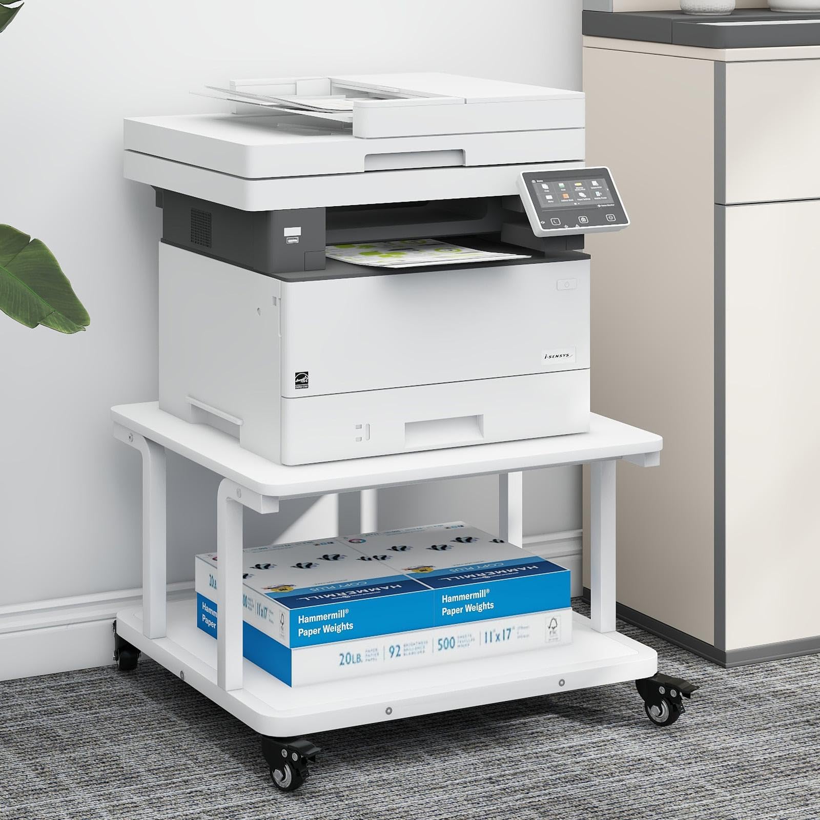 PUNCIA Carro Impresora de 2 Niveles 60 x 50 cm para Oficina Hogar Escuela | mesa soporte impresora blanco carro organizador documentos mueble con estantes para archivos y equipos de oficina