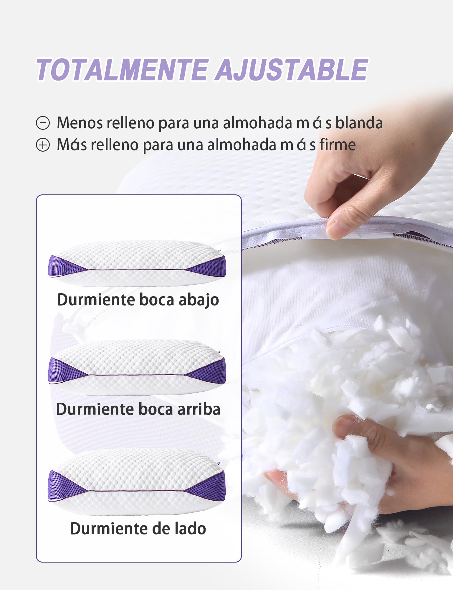 BPC Pack 2 Almohadas 50x75 cm de Espuma Viscoelástica, Memory Foam para Dormir con Altura Ajustable, Almohada Cervical Ergonómica, Transpirable e Hipoalergénica