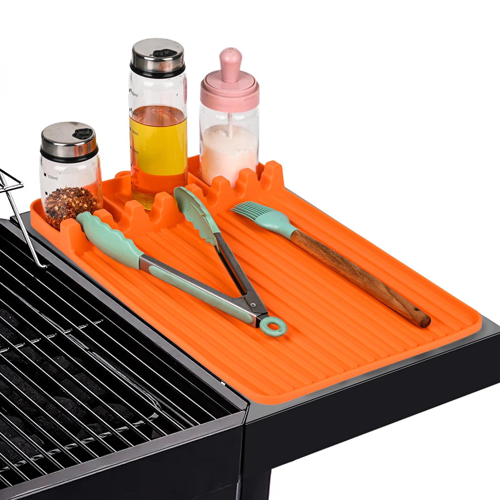 Silicone Griddle Tool Mat, Griddle Accessories, Side Shelf Spatula Mat with Drip Pad, BBQ Tool Holder, Utensil Rest for Kitchen Counter, Blackstone