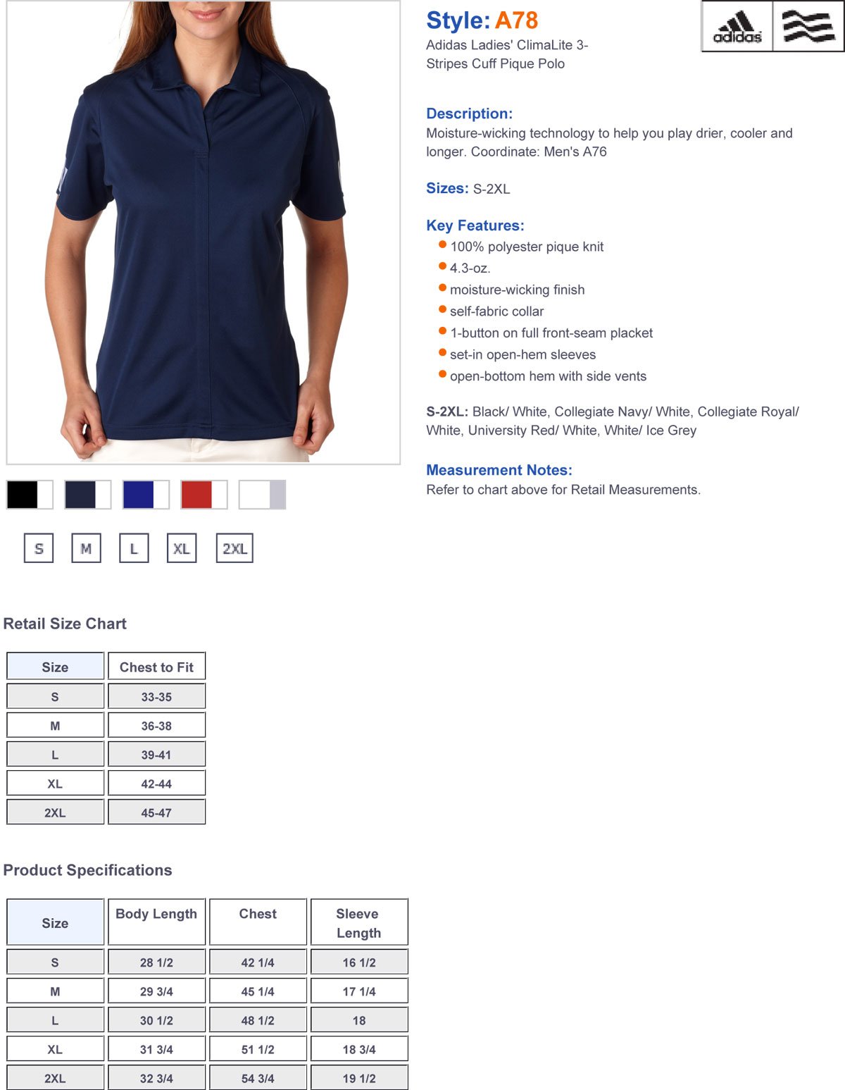 adidas ClimaLite - Polo da Donna in piqué con 3 Strisce