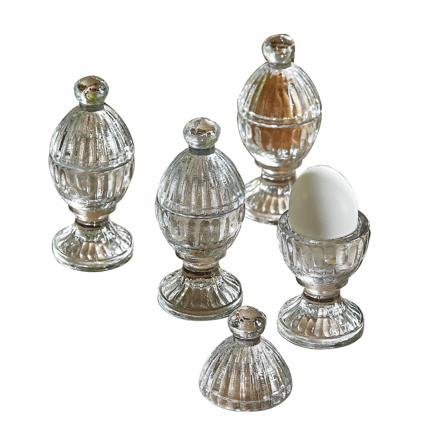 LOBERON Eierbecher 4er Set Uvirel, klar | Exquisites Design, Leicht Angeschliffen, Inklusive Deckel, Zeitloser Look, Tischaccessoires, Küchenutensilien, Glas