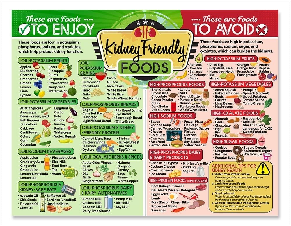 PQYSMVVG CKD Diet Chart - Renal Nutrition Food List for Low Sodium & Potassium Meal Planning(Unframed,16x24inch(40x60cm))