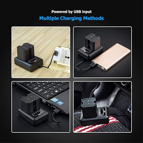 Miniatura 7 de Cargador USB dual para batería Sony NP-FZ100, cable USB integrado + cable de extensión de 15.7 in, compatible con Sony A9 III II ZV-E10II ZV-E1 A7R