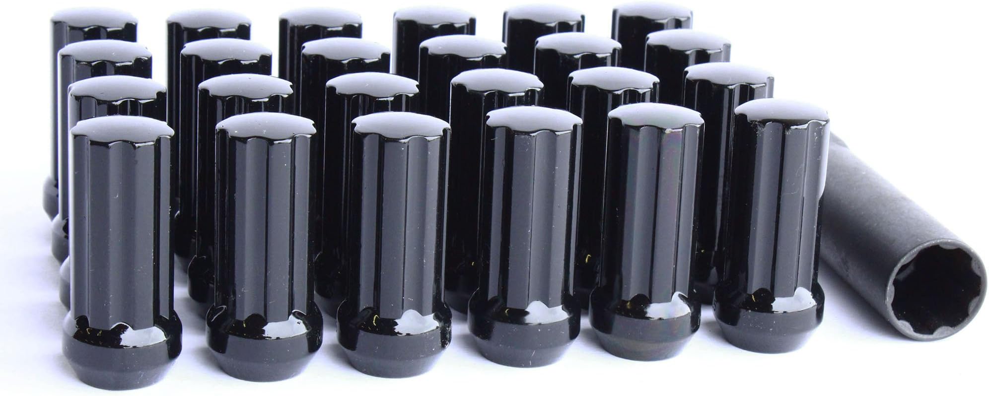 98-0420LBK, Acorn Spline Lug Nut, 9/16-18 Thread, 2" Height, Black Chrome Plating (Pack of 24 + Key)