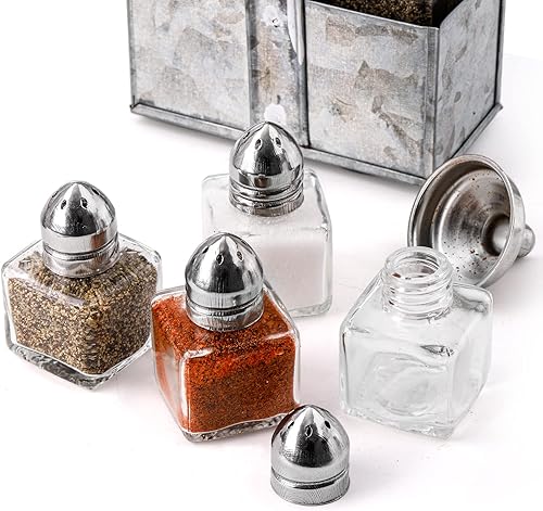 Miniatura 3 de ZEAYEA Juego de 24 saleros y pimenteros pequeños, mini tarros de condimentos de vidrio de 0.5 onzas con embudo, cubo de vidrio para especias para