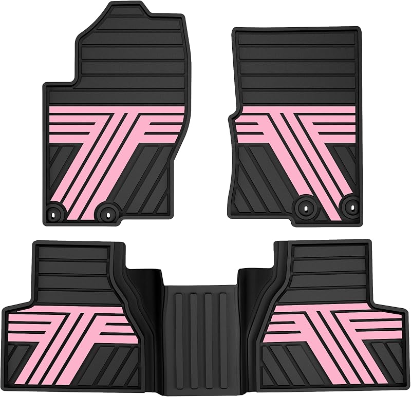 Tapetes Automotivos de Borracha TTX LIGHTING para Nissan Frontier 2022–2026 Preto e Rosa, Cabine Dupla, 3 Peças