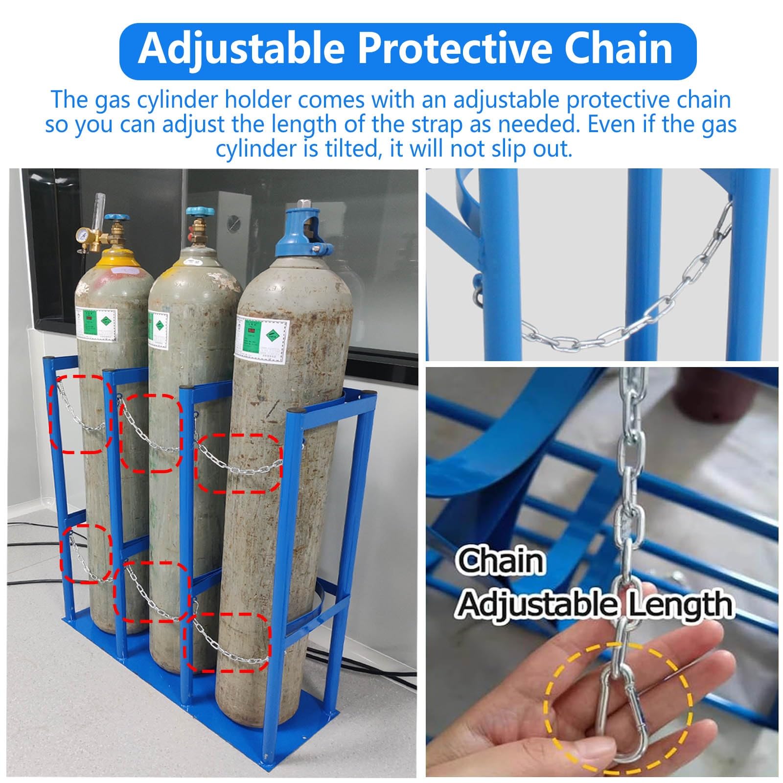 Soporte para Cilindros de oxígeno de Alta Resistencia, Soporte Independiente para Cilindros de Gas con Cadena de Seguridad, Estante Organizador de Acero Reforzado para propano y CO