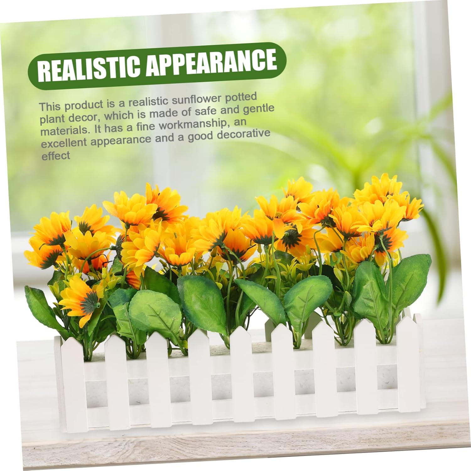 Artificial Plant with Fence Pot Faux Sunflower Arrangement for Classroom Corner Decor for Home Office Outdoor Use Vibrant and Lifelike Sunflowers