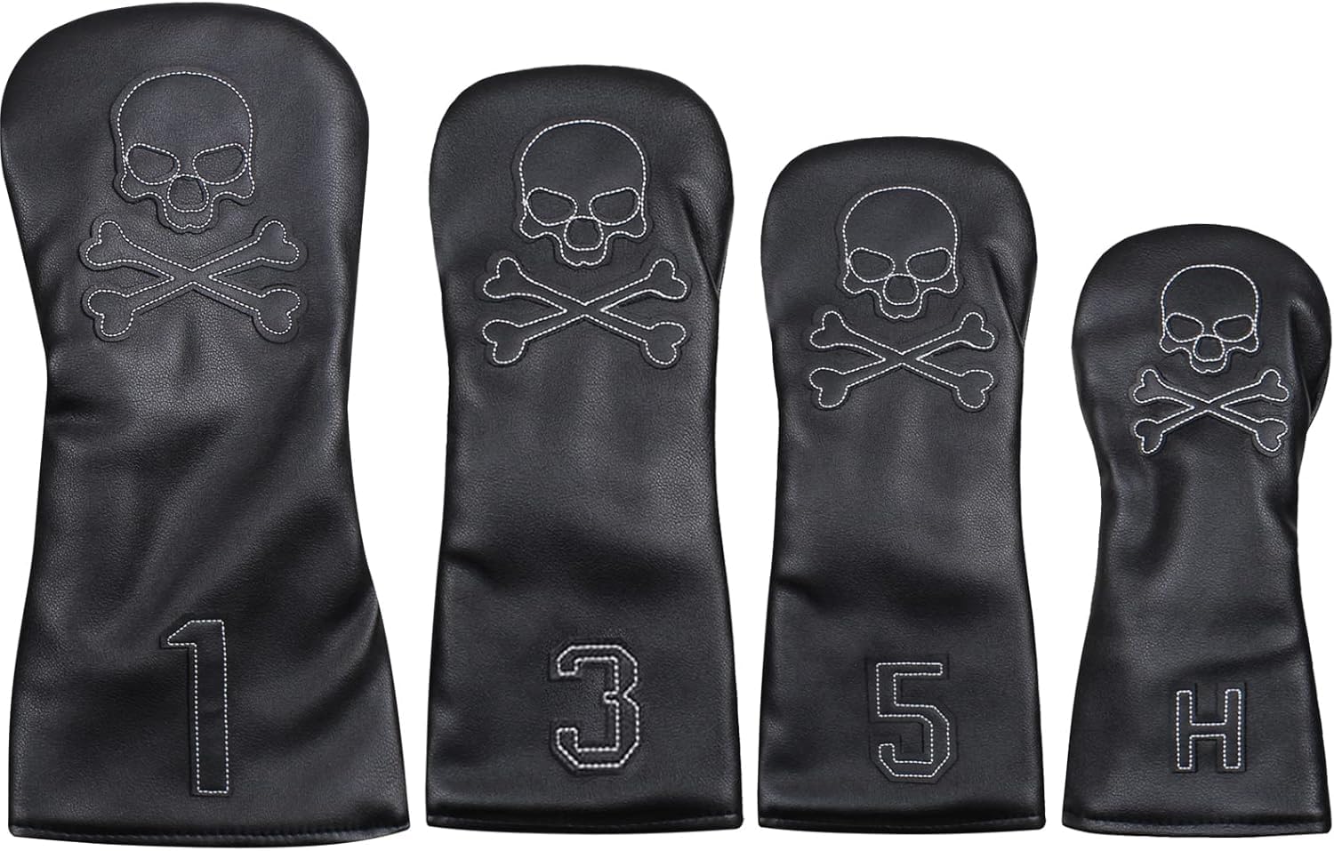 Scott Edward 4pcs/Set Black Skull Golf Golf Club Covers, Thick Synthetic Leather, Waterproof and Wear-resistant, #1#3#5#H, Suitable for Driver Fairway Hybrid Wood โ image 1