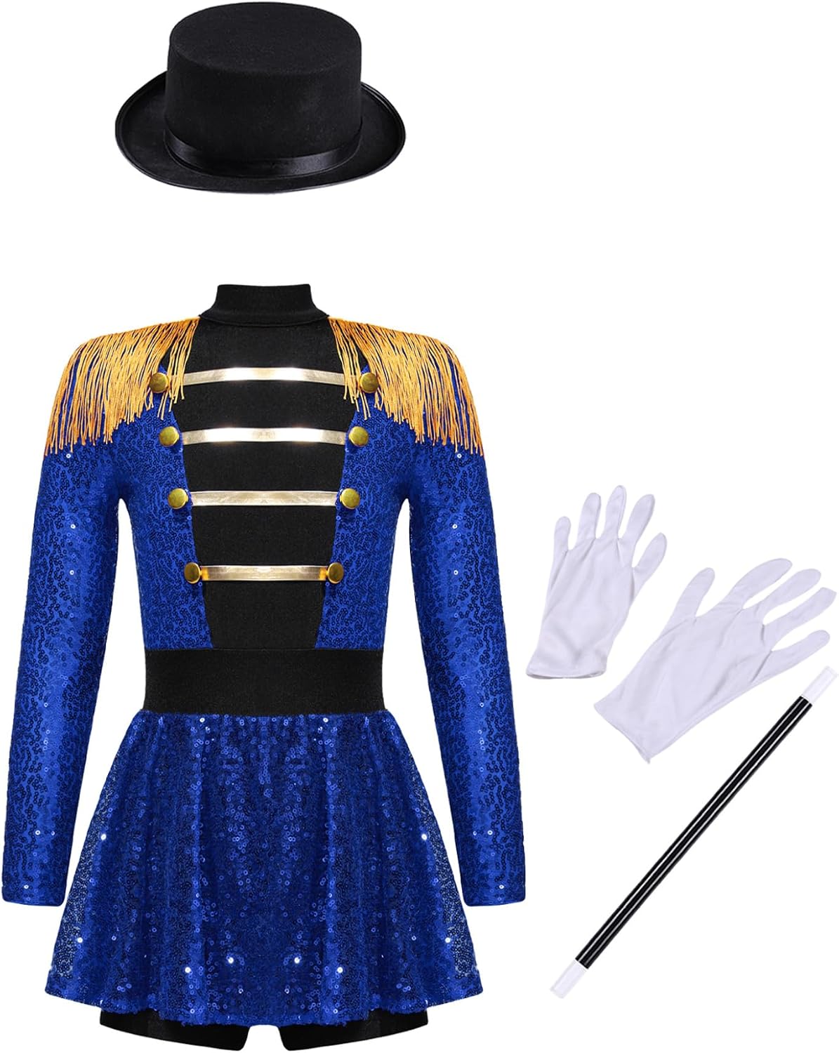 Kids Girls Circus Ringmaster Jumpsuit Shiny Sequins Performance Leotard Dress Magician Outfits