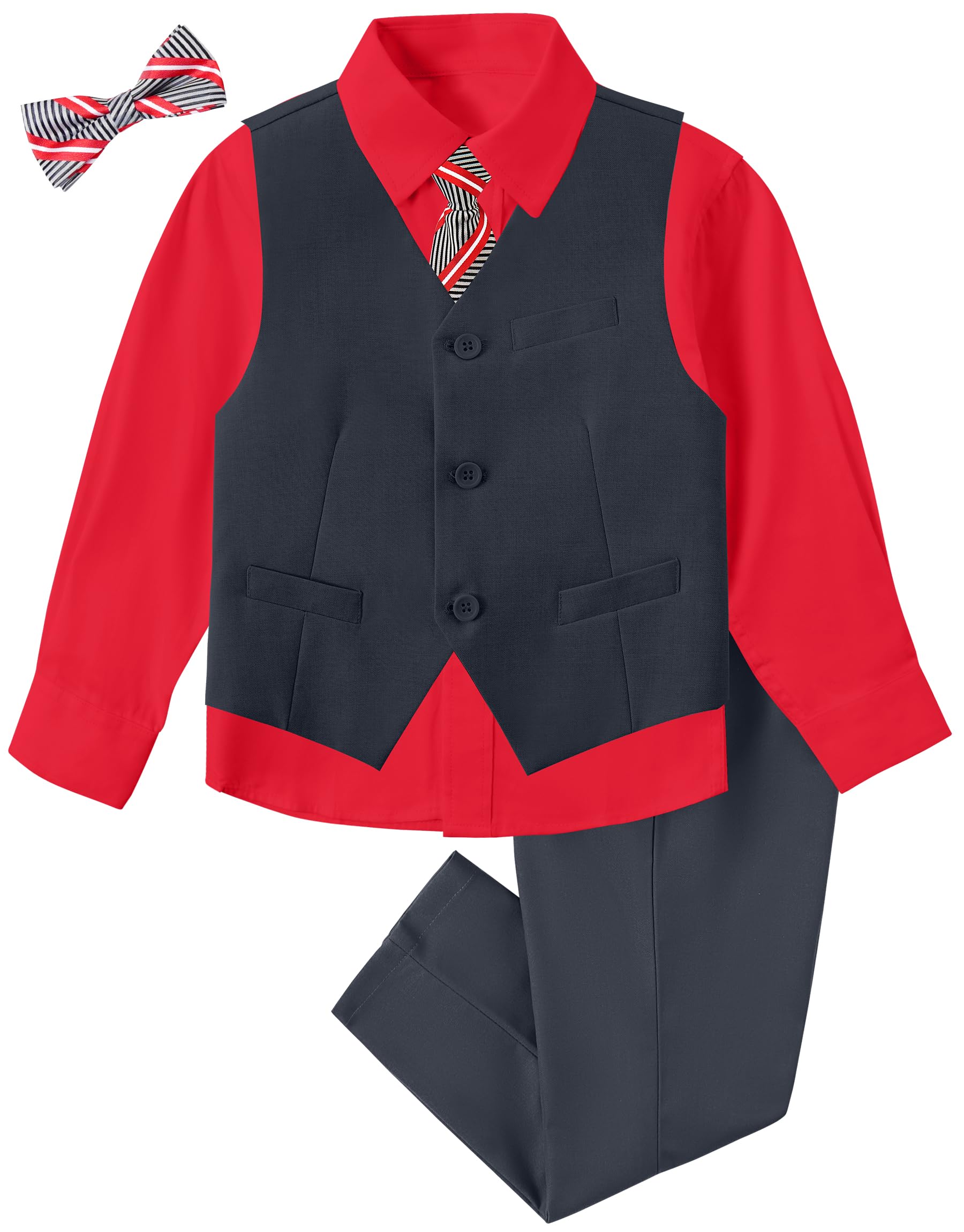 Boys Suit for Kids Tuxedo Vest and Pants Set with Shirt Tie and Bowtie Formal Dresswear