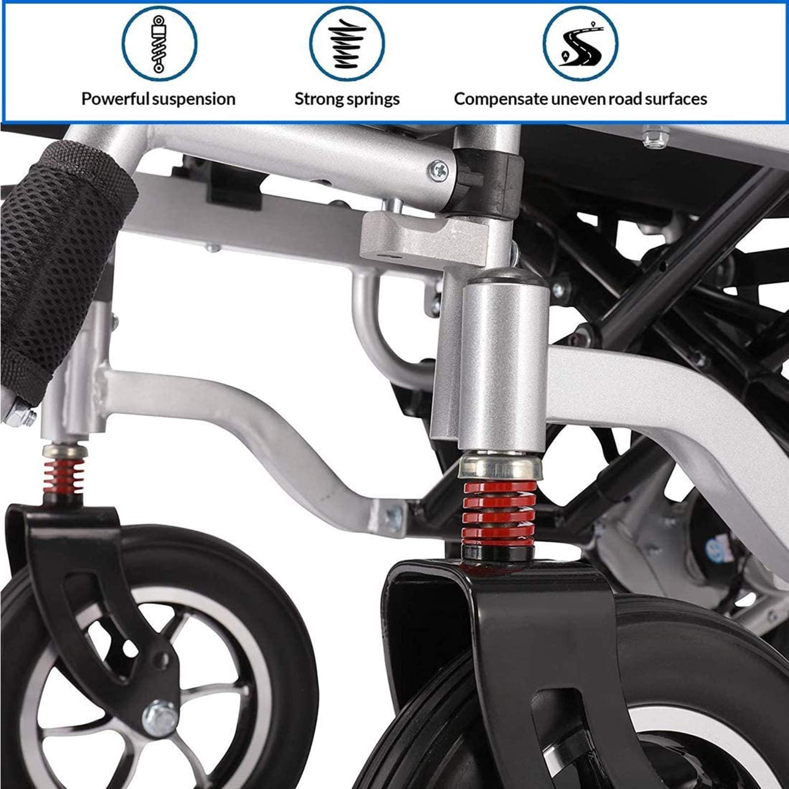 Silla de ruedas eléctrica ligera y plegable, silla de movilidad portátil con motores duales de 250 W y batería dual