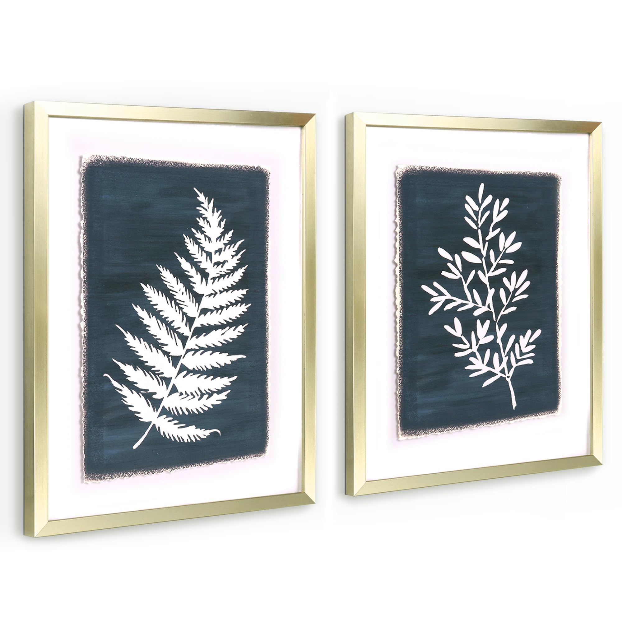 ArtbyHannah 2 Pack 12x16 Framed Botanical Wall Art Decor with Gold Frame and Decorative Tropical Plant Pictures Print For Home Decoration