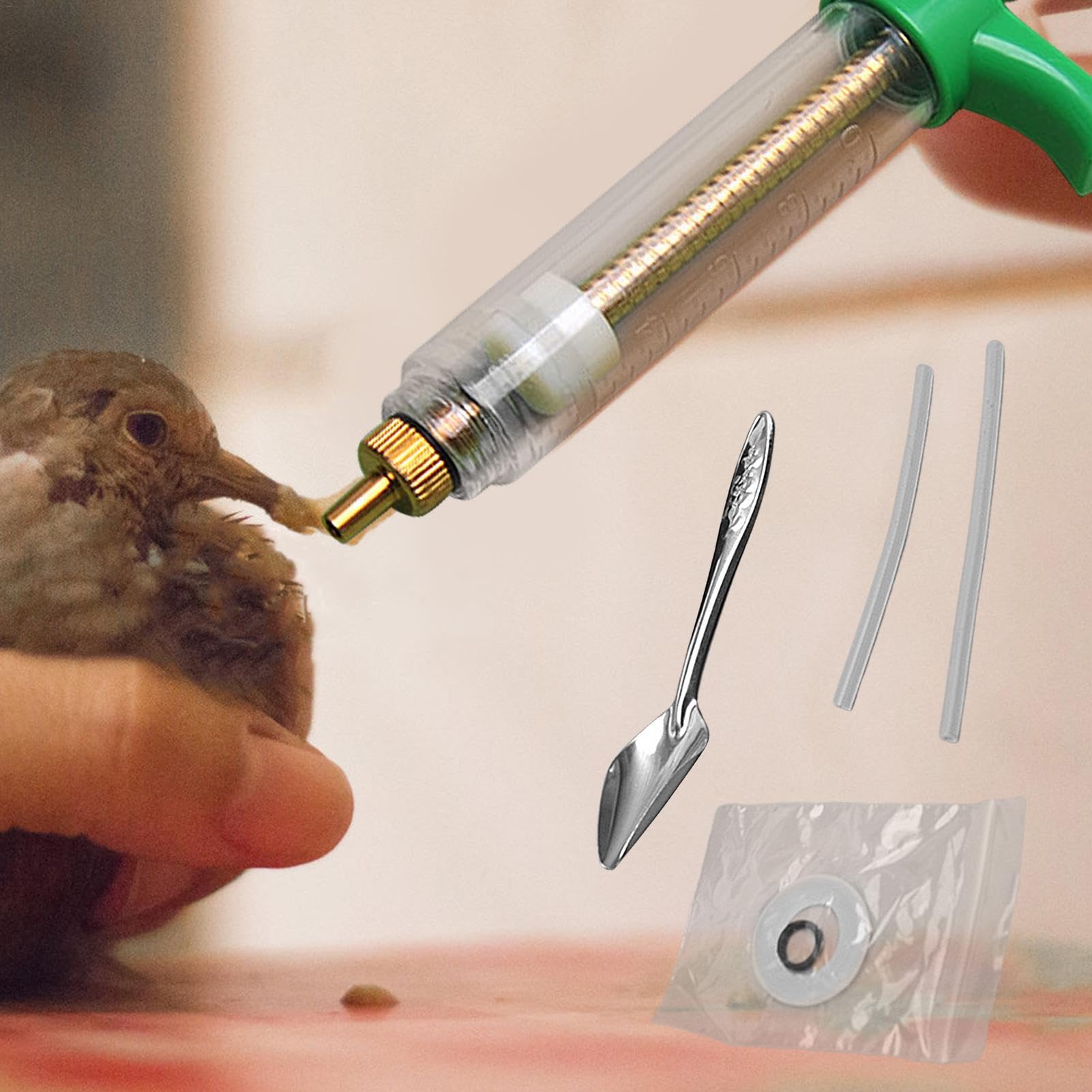 Seringue pour aliments pour jeunes oiseaux avec tuyau souple et cuillère, kit d'injecteur d'alimentation à la main facile à nettoyer pour oiseaux malades, lait, liquide