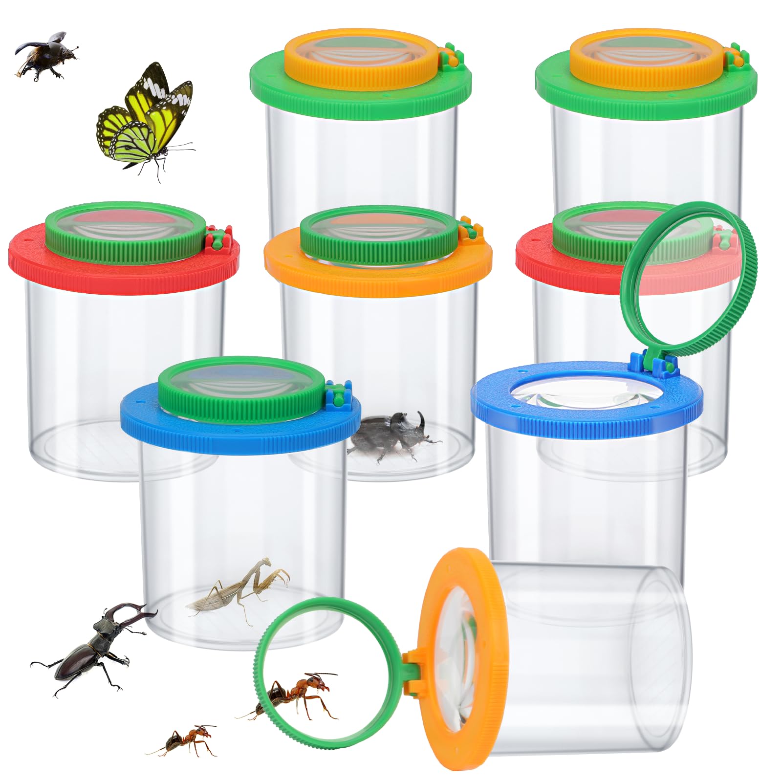 Coopay 8 Pieces Magnifying Insect Box Bug Viewer Critter Insect Cage Bug Magnifier Container Bug Catcher Cage Bug Jar Collecting Kit for Children,