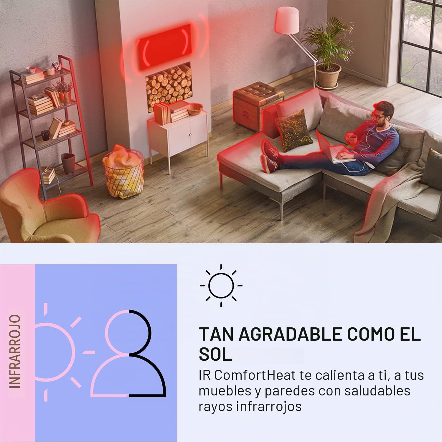 Klarstein Air Art Smart Radiador Electrico Bajo Consumo Infrarrojo de 700W para Casa, IoT/WiFi Control App, Detector Ventanas Abiertas, Termostato, Radiadores Infrarrojos Pared, Calefactores Sin CO2