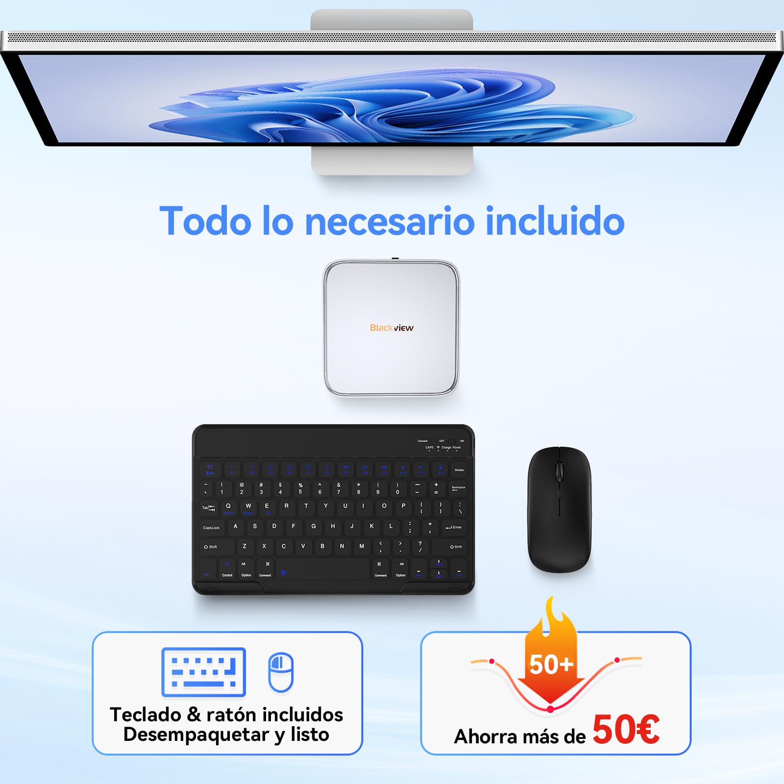 Blackview 2026 MP50 Mini PC con Teclado y ratón incluidos, AMD Ryzen, Gráficos Radeon Vega 8, 16GB RAM 512GB SSD, Win 11 Pro Mini Ordenador de Sobremesa, Dual WiFi,4K@60Hz, para Trabajar y Jugar - 3