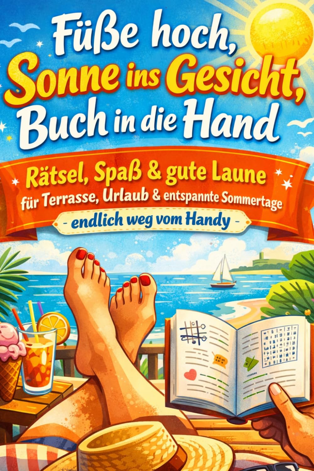Füße hoch, Sonne ins Gesicht, Buch in die Hand: Rätsel, Spaß & gute Laune für Terrasse, Urlaub & entspannte Sommertage (endlich weg vom Handy)