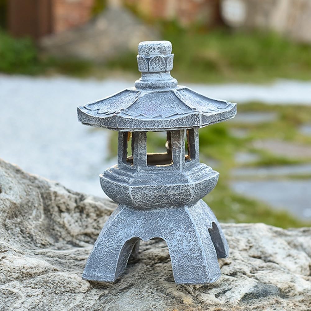 Lanterna a pagoda ad energia solare, statua da giardino zen in resina, torre giapponese in pietra per esterni, luce decorativa per cortile resistente alle intemperie, per illuminazione paesaggistica