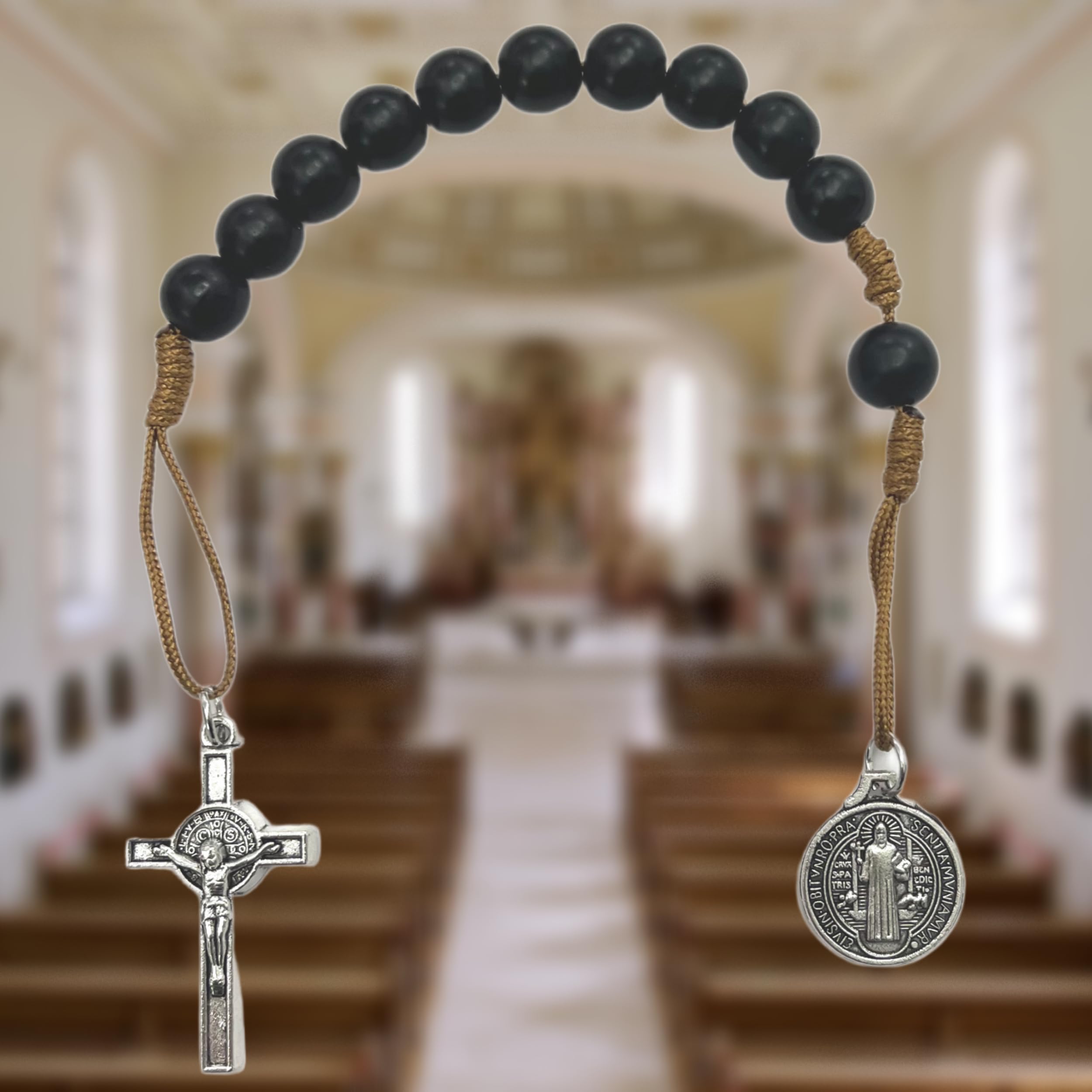 Różaniec Kieszonkowy, Ręcznie Wykonany i Poświęcony w Ziemi Świętej, Paciorki Modlitewne z Medalikiem Świętego i Krzyżem, Woreczek Prezentowy i Certyfikat Autentyczności
