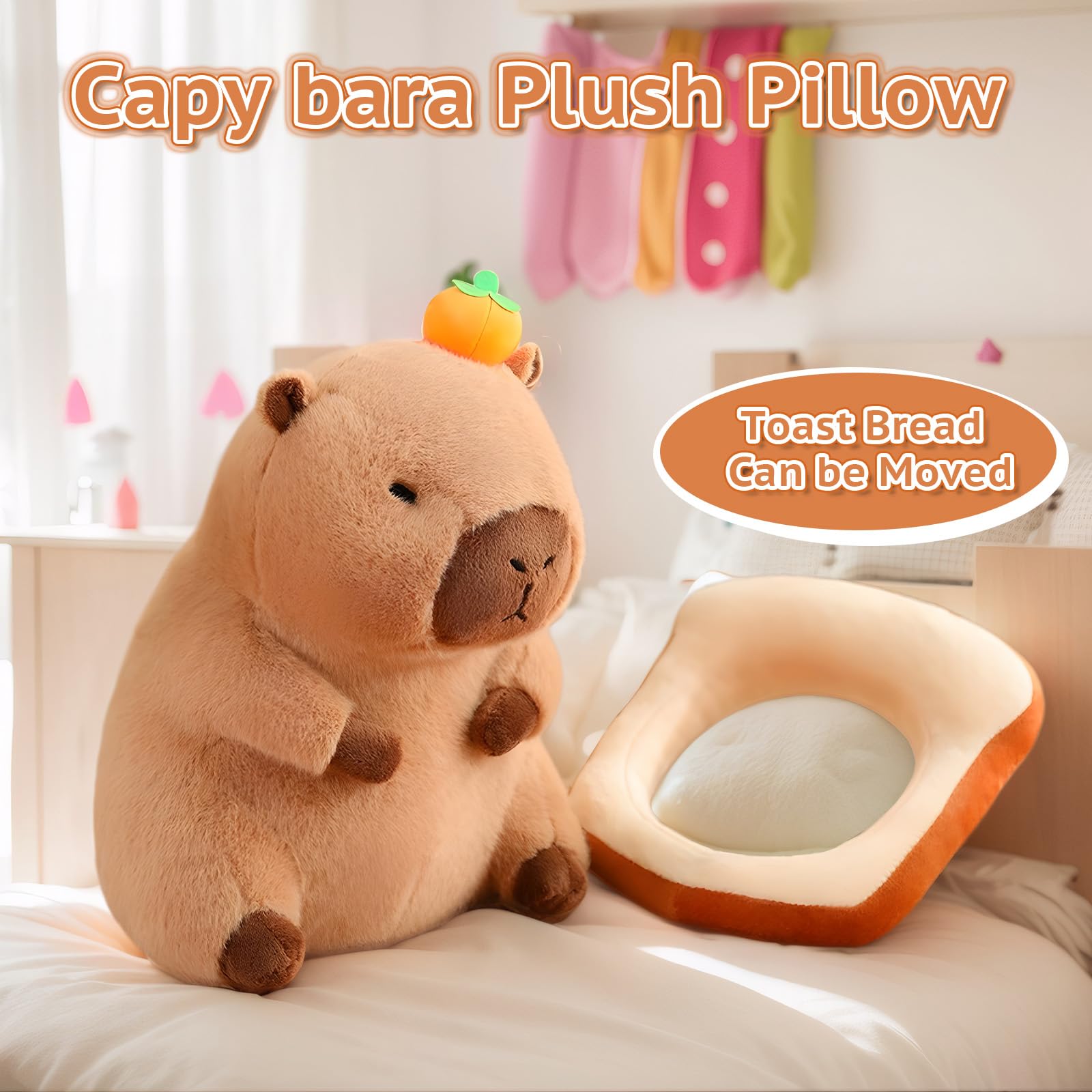12 Inch Cute Capybara Plush Kawaii Soft Capybara Plush Doll Pillow with Bread Capybara Stuffed Aniamls Toys for Girls Kids Adults Birthdays Valentines Gift ()