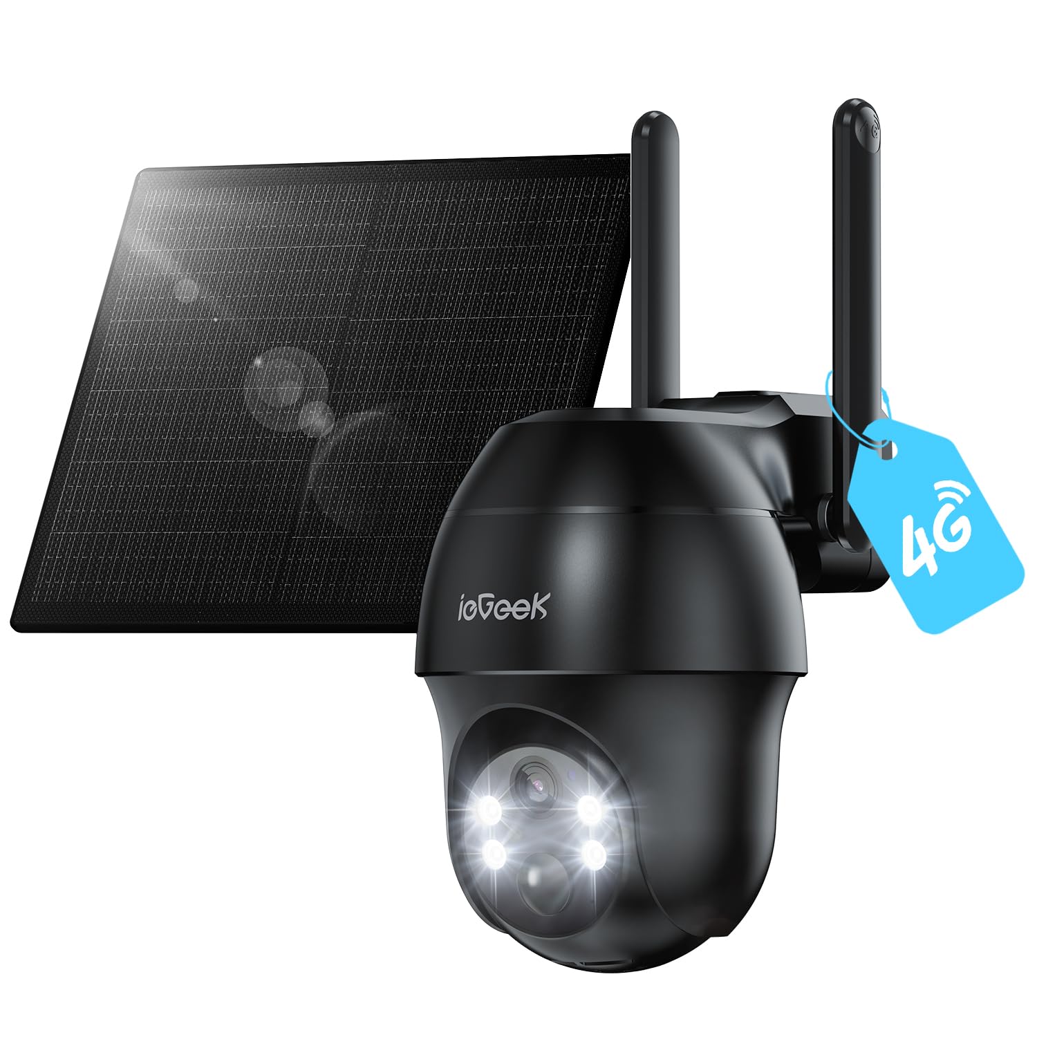 ieGeek 4G LTE Solar Outdoor Überwachungskamera mit SIM-Karte, Ohne WLAN | PIR Erkennung, 2K 360° Kabellose Überwachung mit Akku, App-Steuerung, Zwei-Wege-Audio, IP66 Wasserdichte, Schwarz Kamera