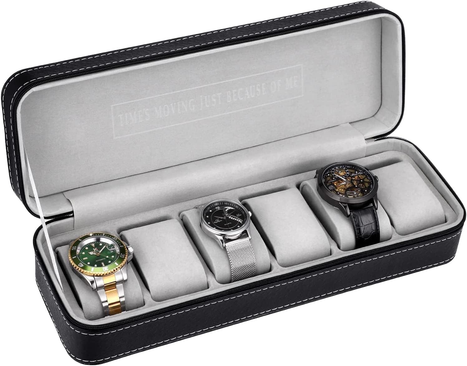 KRISHYAMKRISHYAM 6 Slots Watch Box Zippered Travel Case PU Leather Watch Storage Box Jewelry Collection Display Holder Organizer for Men Women