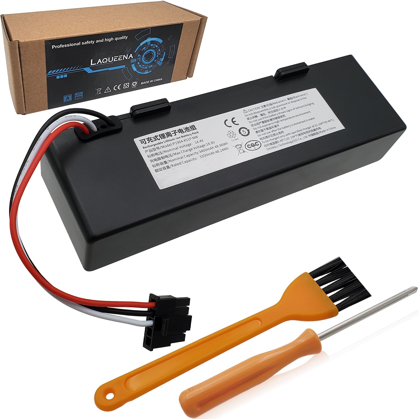 LAQUEENA Mop Pro Battery Compatible with Wyze Robot Vacuum, Xiaomi Mop Pro, Mop P, Mop 2S, Conga Series 3390 3290 3490, Xiaomi STYTJ02YM, Haier JX37, Yunmi MVVC01-G Pro Vacuum Cleaner 14.4V