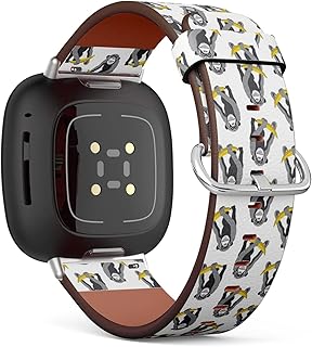 CJBROES Replacement Leather Watch Band, Compatible with Fitbit Versa 3 and Fitbit Sense of Wristband Bracelet Accessory - Monkey-Banana