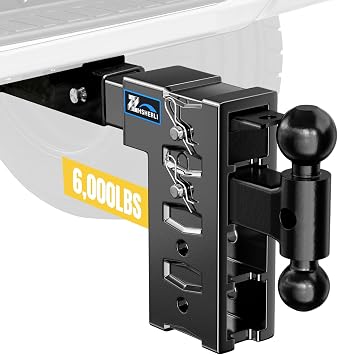Adjustable Tow Hitch Fits 2" Receiver, Trailer Hitch with 7.5" Drop/Rise, Dual Ball Mount 2-5/16" & 2", 6,000 lbs Towing Capacity, Drop Hitch for Trucks with Pintle Lock &Hitch Pin Lock